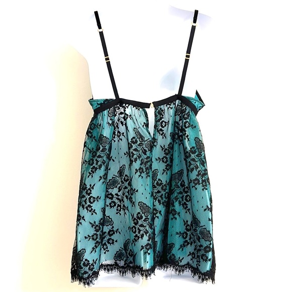 Vintage Victoria’s Secret Teal Black Mesh Lace M Babydoll slip dress Y2K - Picture 2 of 6